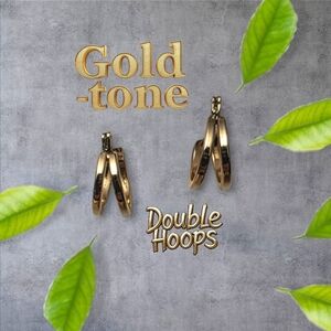 Gold Tone Double Hoop Earrings – Classic Minimalist Style